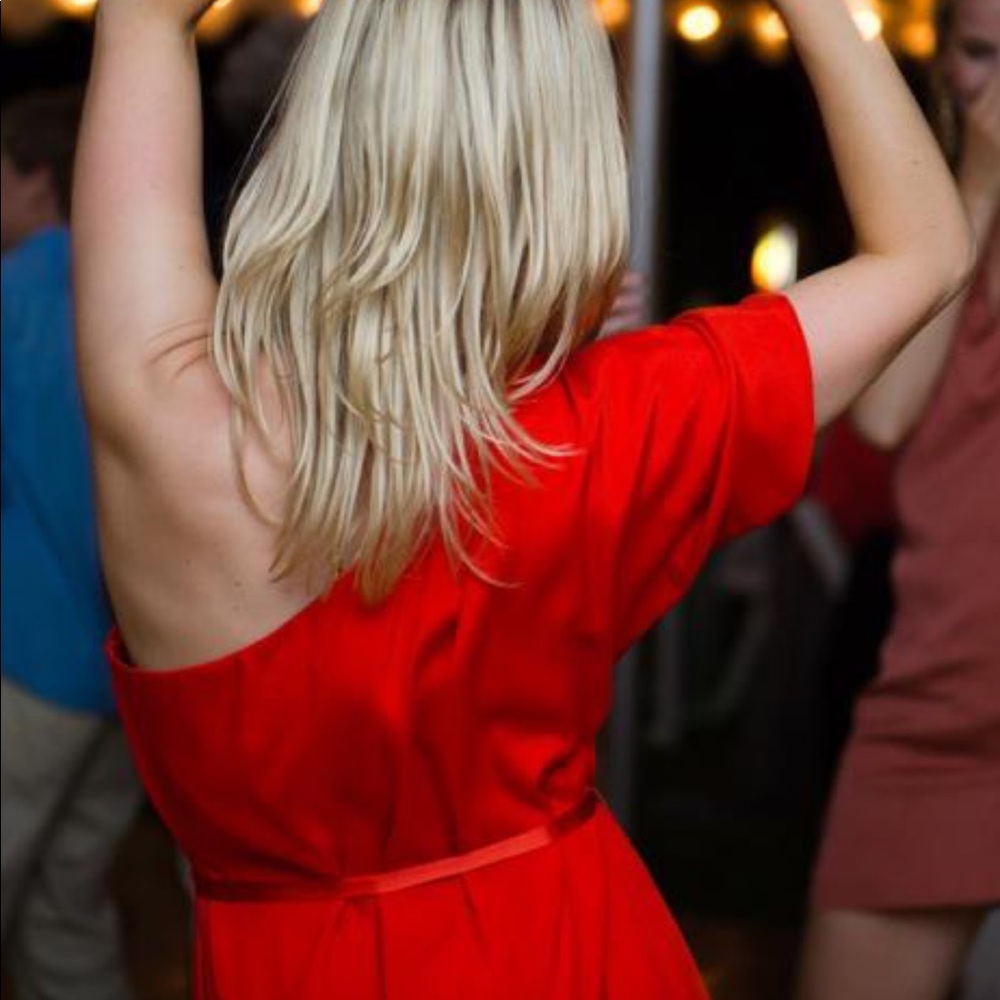 Alice + Olivia red one-shoulder dress